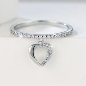 18K Gold Plated  Heart Charm Pavé Ring in Silver